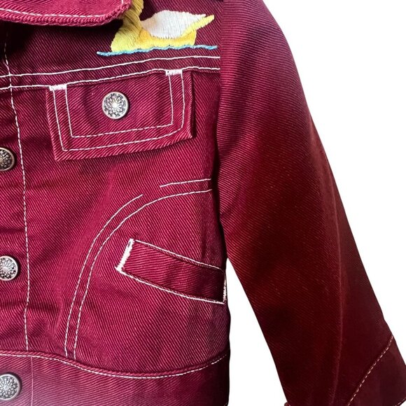 Vintage Towncraft Jr Boys Embroidered Maroon Denim Jacket W/ Rooster size 3 - Picture 9 of 11